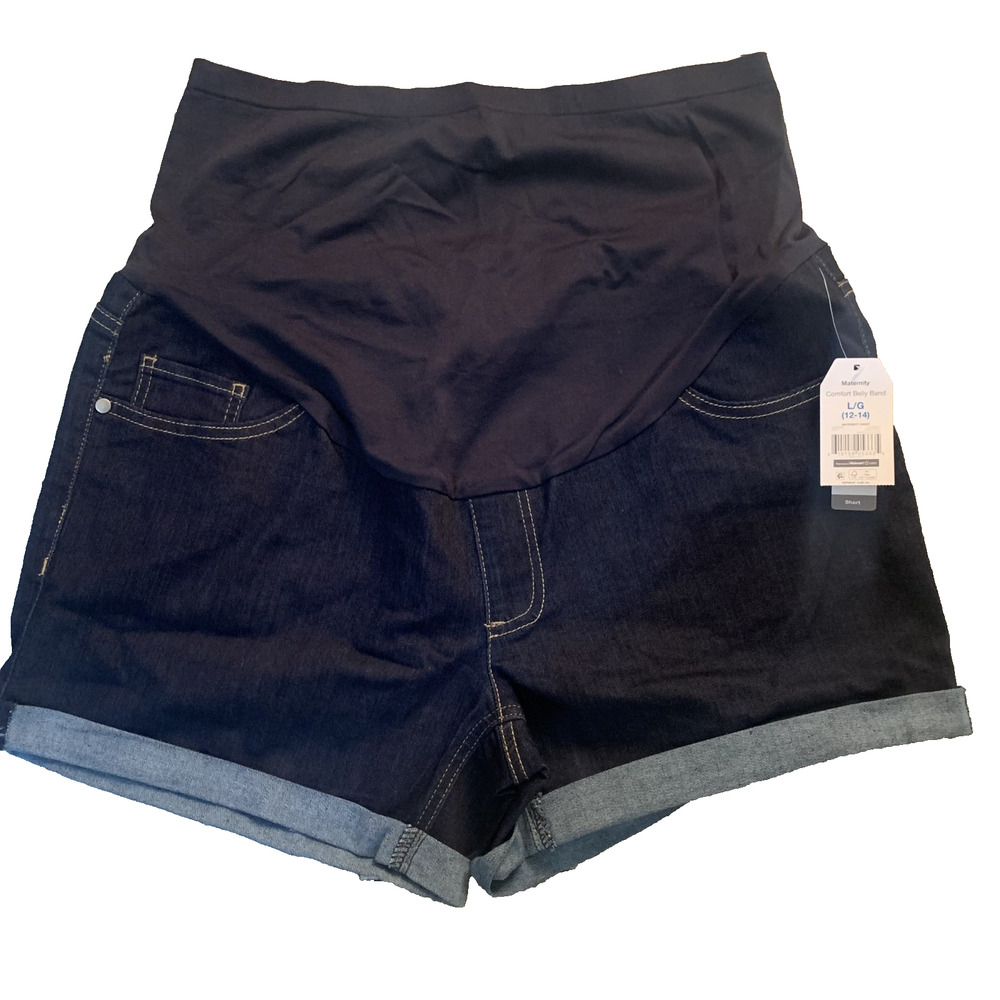 NWT TIME AND TRUE MATERNITY BELLY BAND 5-POCKET ROLL CUFF JEAN SHORT LARGE 12-14